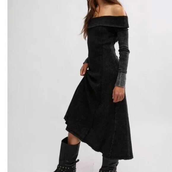 NWT FREE PEOPLE Monty Midi Dress / Washed Black Small Grunge 90s Witchy Monty - Picture 9 of 14